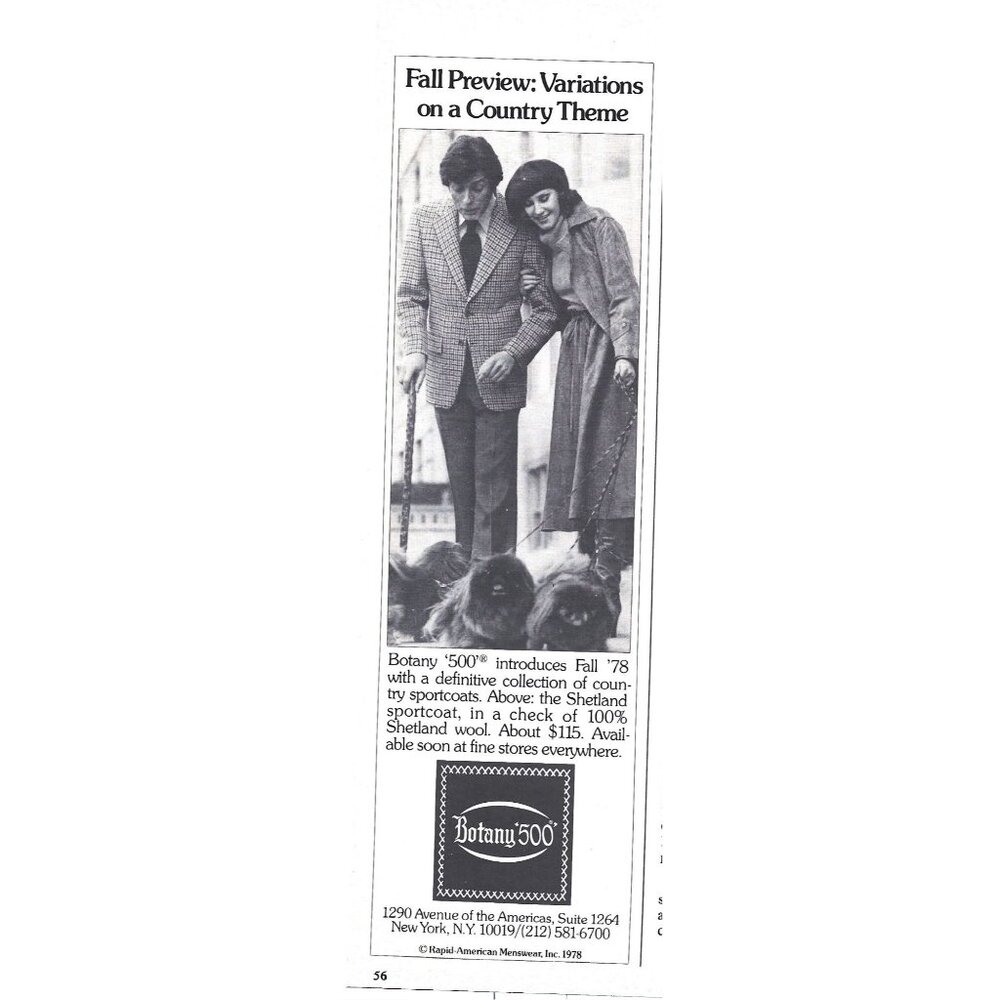 Botany 500 Mens Shetland Sportcoat Print ADVERT Fall 78 Collection AD